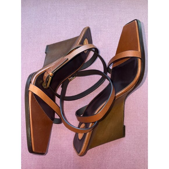 Saint Laurent Wedge Sandals in Bruciato 40 New with Box Womens High Heels - Picture 10 of 16